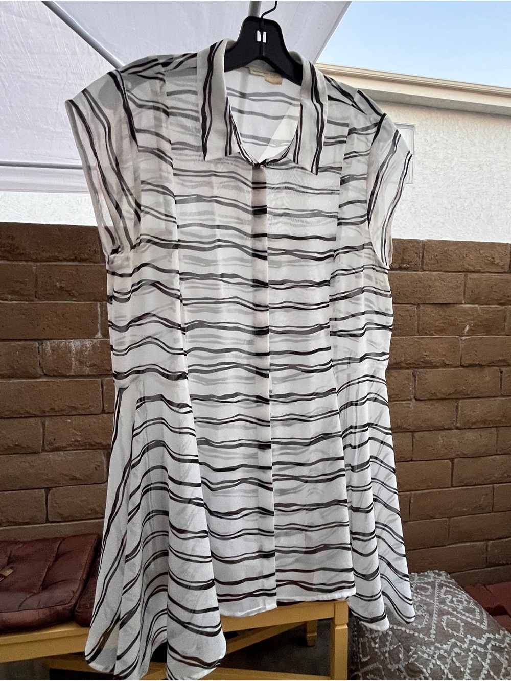 Meadow Rue Black & White Striped Sheer Button Top